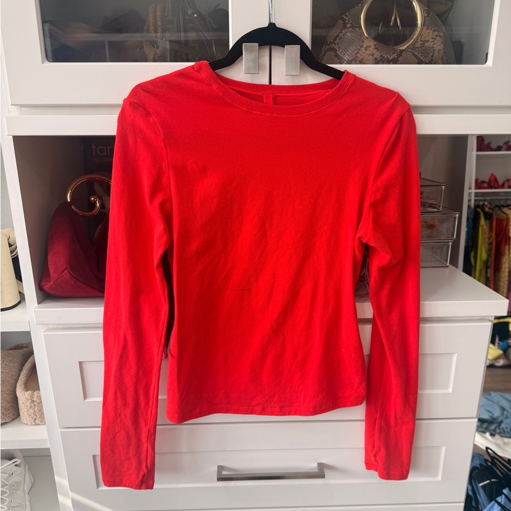 SKIMS Red Long Sleeve Crewneck Top